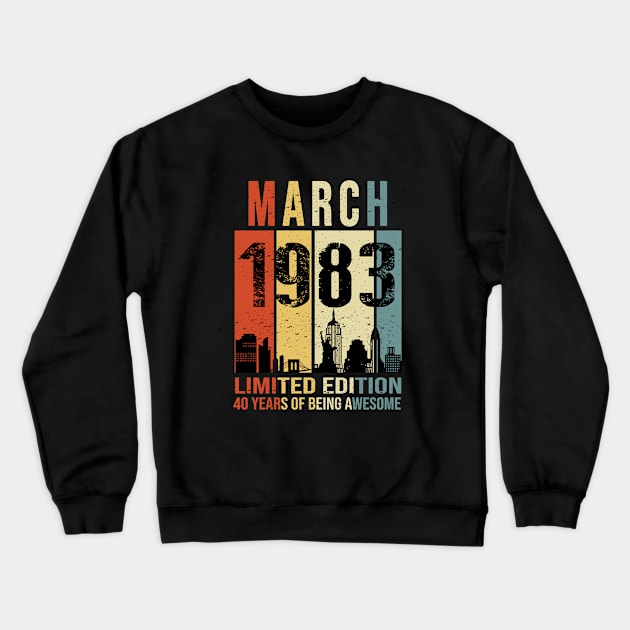 Made In 1983 March 40 Years Of Being Awesome Crewneck Sweatshirt by Red and Black Floral